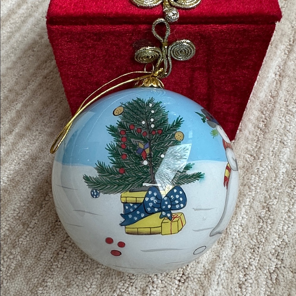 Li Bien Eglomise Ornament 1999 Children Snowman Sled Inside Hand Painted - Picture 8 of 16